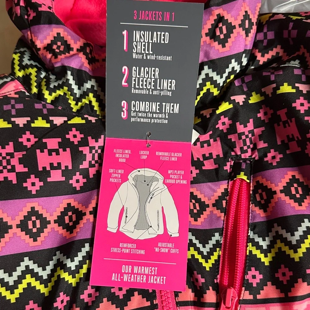 NWT The Children's Place 3 in 1 Pink and Black neon Geometric Jacket Small 5/6